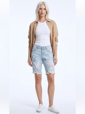 Denim Bermuda Distressed Jean Shorts